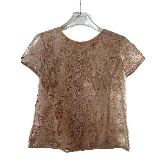 Rebecca Taylor Tops - REBECCA TAYLOR Women's Nude Tan Lace Laser Cut Shirt Cardigan Zipper Top Size 6